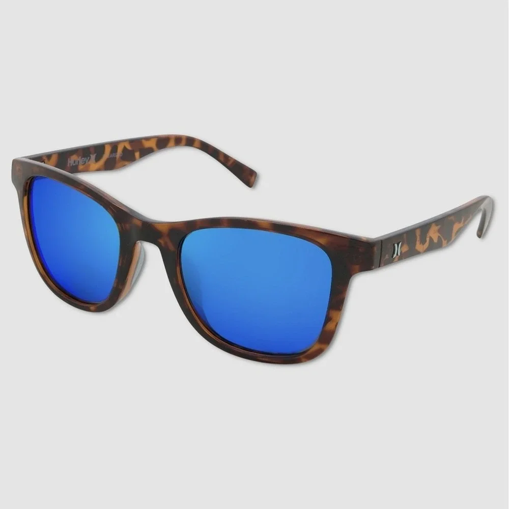 Hurley Small‎ Square Polarized Sunglasses NWT Tortoise / Blue Mirror #49278-SUN4